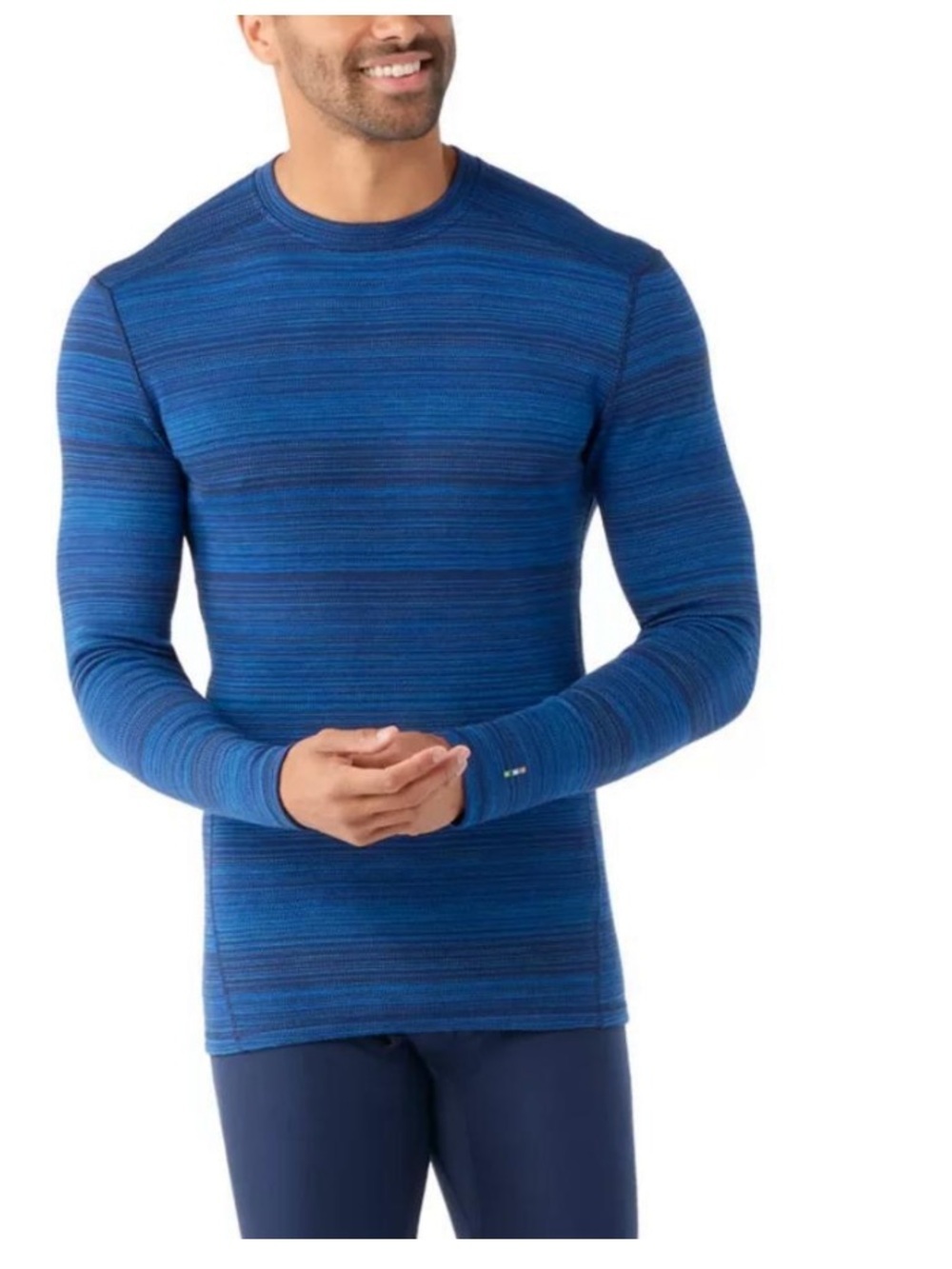Smartwool Merino Wool Base layer shirt blue striped medium